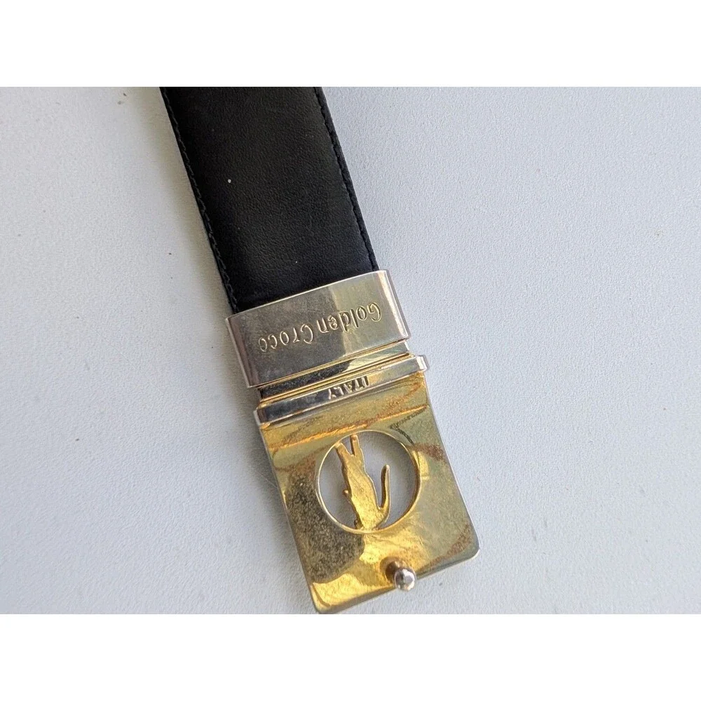 Vintage Golden Croco Reversible Leather Belt Black Brown Italy Size 32 Unisex